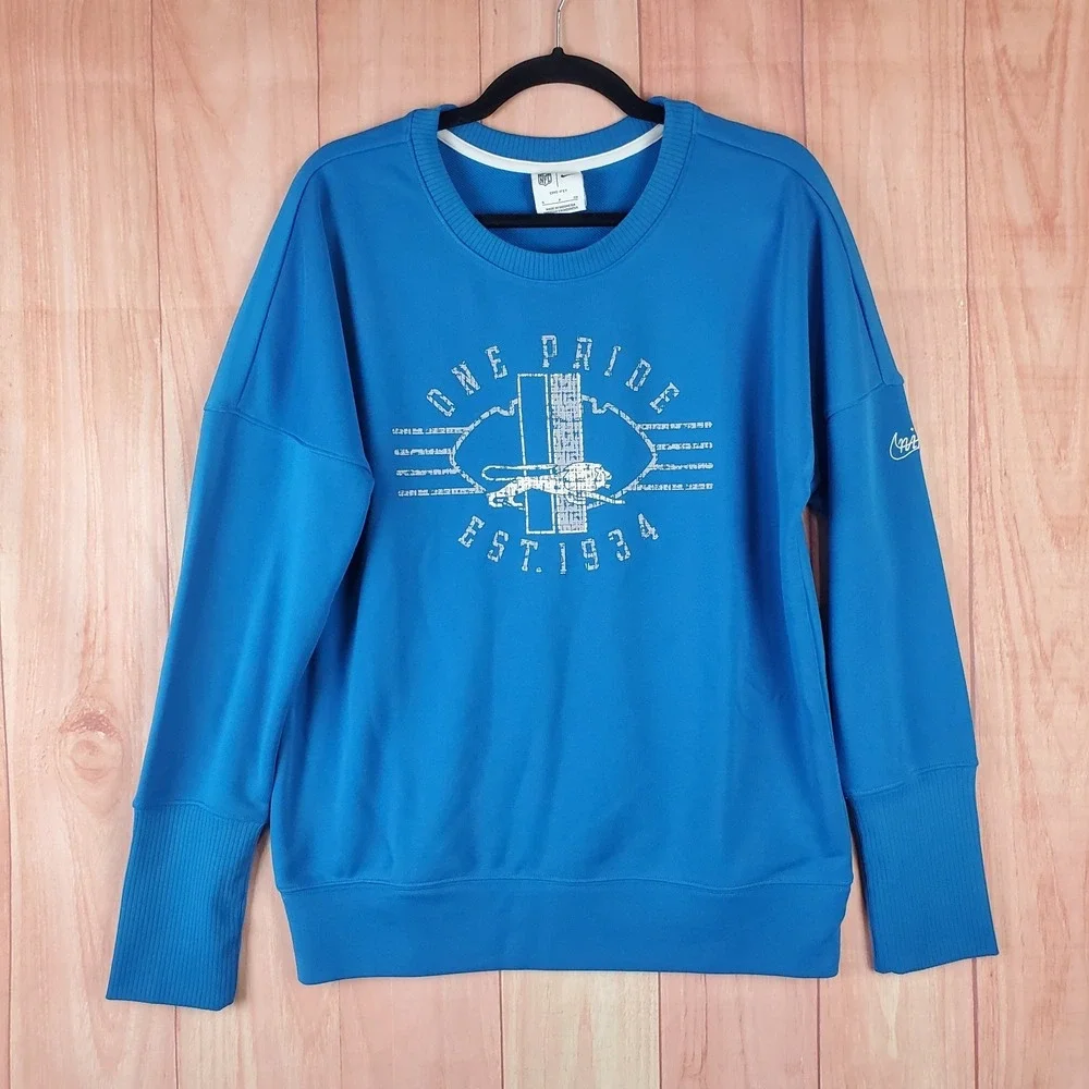 Nike Mens Sweatshirt Sz Small Blue Dri-Fit Detroit Lions Long Sleeve Pullover
